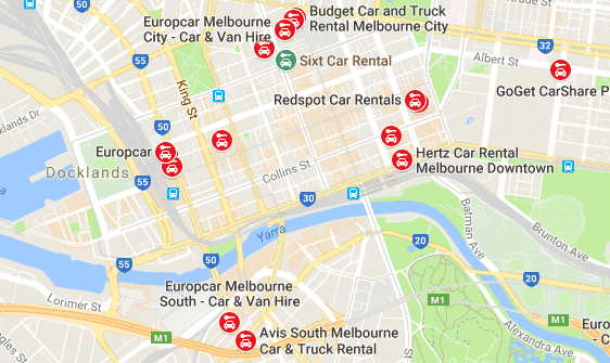 car rental melbourne map